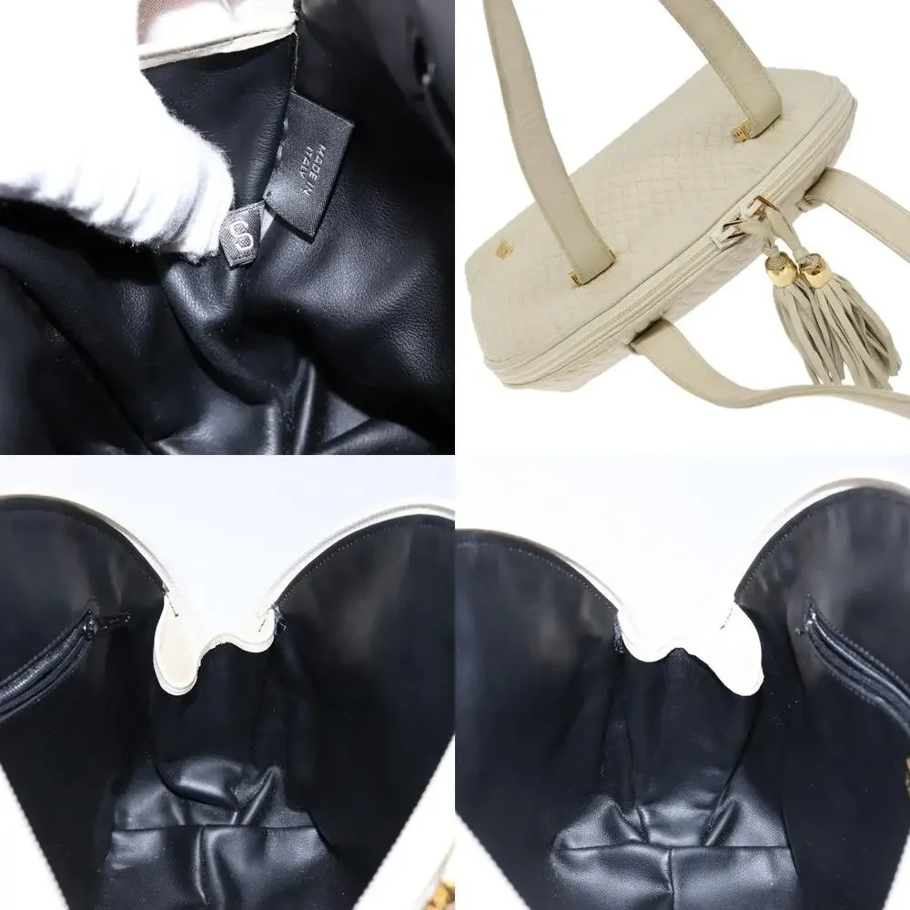 Bally Leather Handbag White Gold Cream
